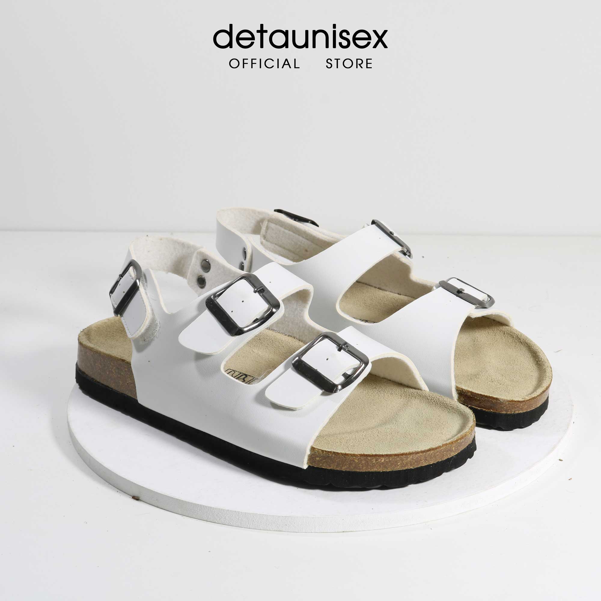 Giày sandal quai hậu đế trấu 2 khóa màu trắng - Giày Dép Detaunisex - Cơ Sở Sản Xuất Kinh Doanh Giày Dép Đế Trấu Detaunisex